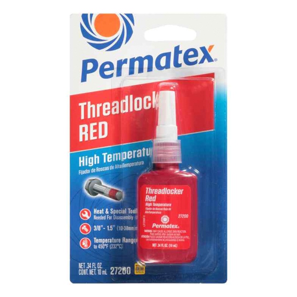 27209 PERMATEX Permatex Red High Temperature/High Strength Threadlocker Liquid THREADLOCKER RD HIGH TEMPERATURE 10ML Red High Temperature/High Strength Threadlocker 