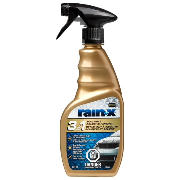36237 RAINX RAIN-X 3-in-1 Bug, Tar & Adhesive Remover 473 ml REMOVER 3IN1 BUG 473ML RAINX 3-in-1 Bug, Tar & Adhesive Remover 