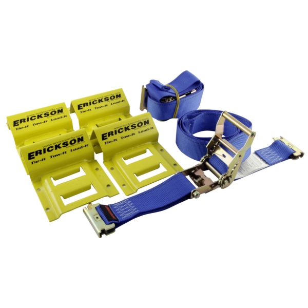 09160 MOOSE-UTILITY-DIVISION ERICKSON ATV Wheel Chock and Tie-Down Strap Kit 6" - N/A WINCH STRAP 2"X6" BL/YE ERICKSON ATV Wheel Chock and Tie-Down Strap Kit Blue, Yellow