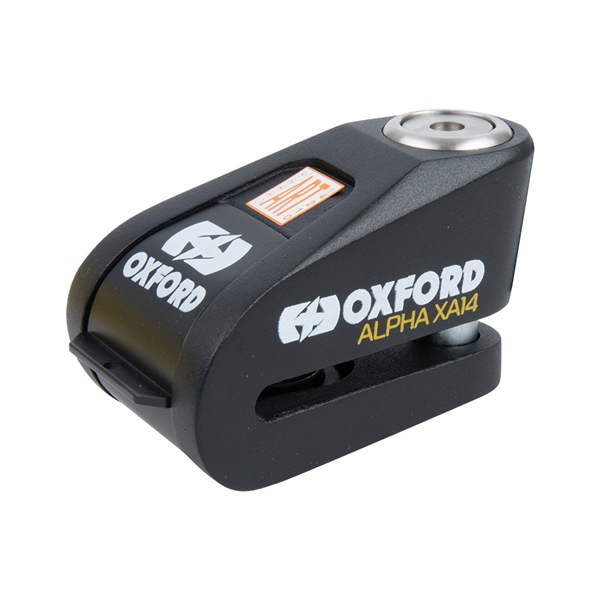 LK218 OXFORDPRODUCTS Oxford Products Alpha XA14 Super Strong Alarm Disc Lock DISC LOCK ALPHA XA14 ALARM 14MM SST/BK Alpha XA14 Super Strong Alarm Disc Lock 