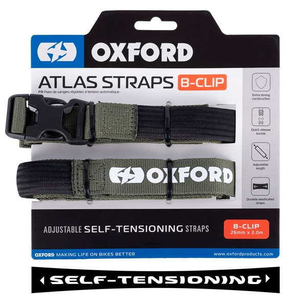 OX323 OXFORDPRODUCTS Oxford Products Atlas B-Clip Straps 2 m STRAP B-CLIP 26MM X 2M LICHEN QTY2 Atlas B-Clip Straps Lichen
