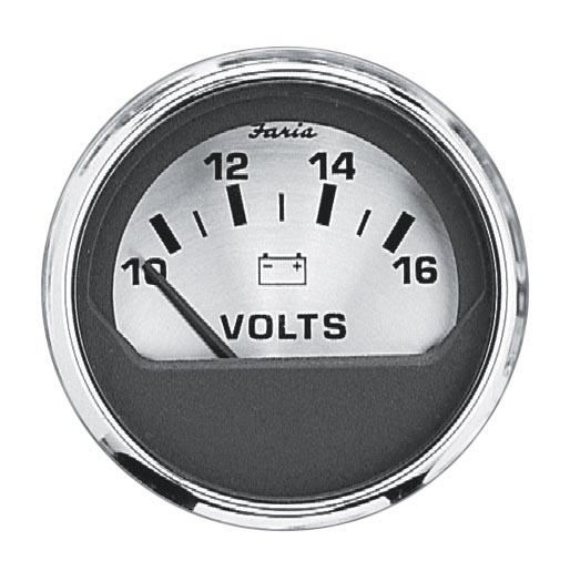 SPUN SILVER VOLT METER 10-16 VDC by:  Faria Part No: 16023 - Canada - Canadian Dollars