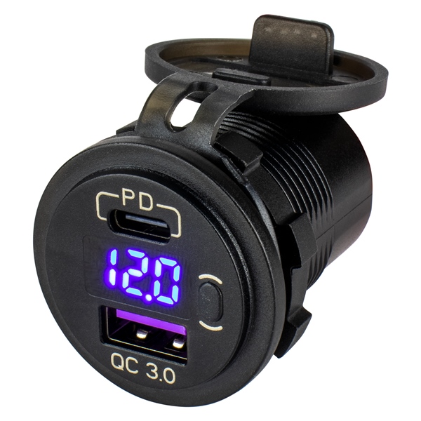 USB 3.0 & USB-C Power Socket W/Voltmeter