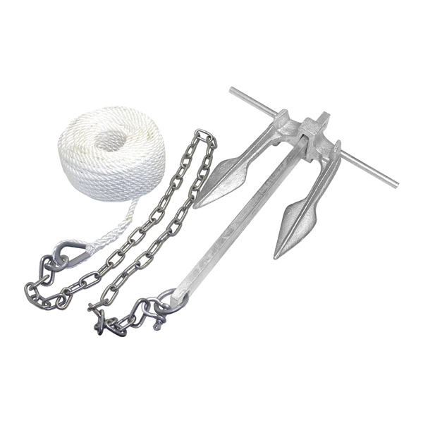 Galvanized #8 Cast Iron Fluke Claw Anchor Kit w/50' of Anchor Line