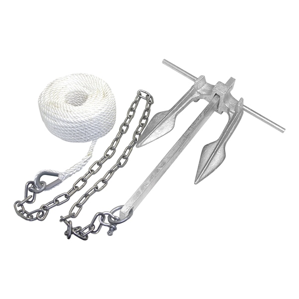 Galvanized #8 Cast Iron Fluke Claw Anchor Kit w/100' of Anchor Line