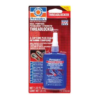 26242 PERMATEX Permatex Permanent Strength Threadlocker RED LOCTITE 36 ML BOTTLE Permanent Strength Threadlocker 