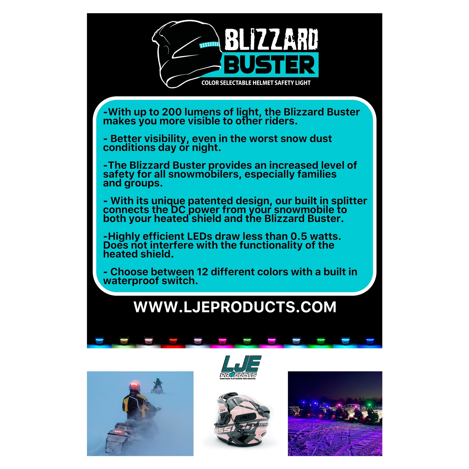 LJE Blizzard Buster Color Selectable Helmet Saf...