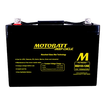 Motobatt Batterie AGM à décharge profonde - Groupe 27 MBD105-12NB