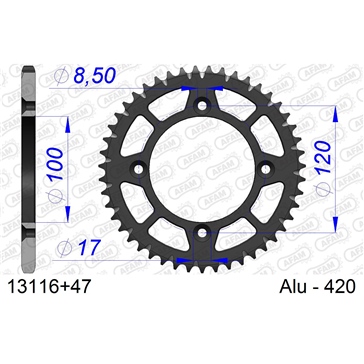 AFAM Aluminum Rear sprocket - Self-Cleaning 420 - Rear
