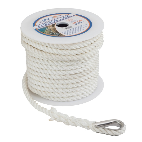 Sea Dog 301110100WH-1 Twisted Nylon Anchor Line with Thimble, 3/8 x 100